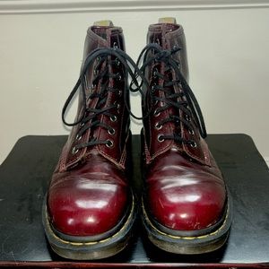 Dr Martens Cherry Red Vegan 1460 Lace Up Boots. Size US 7 M, 8.5 in Women’s.